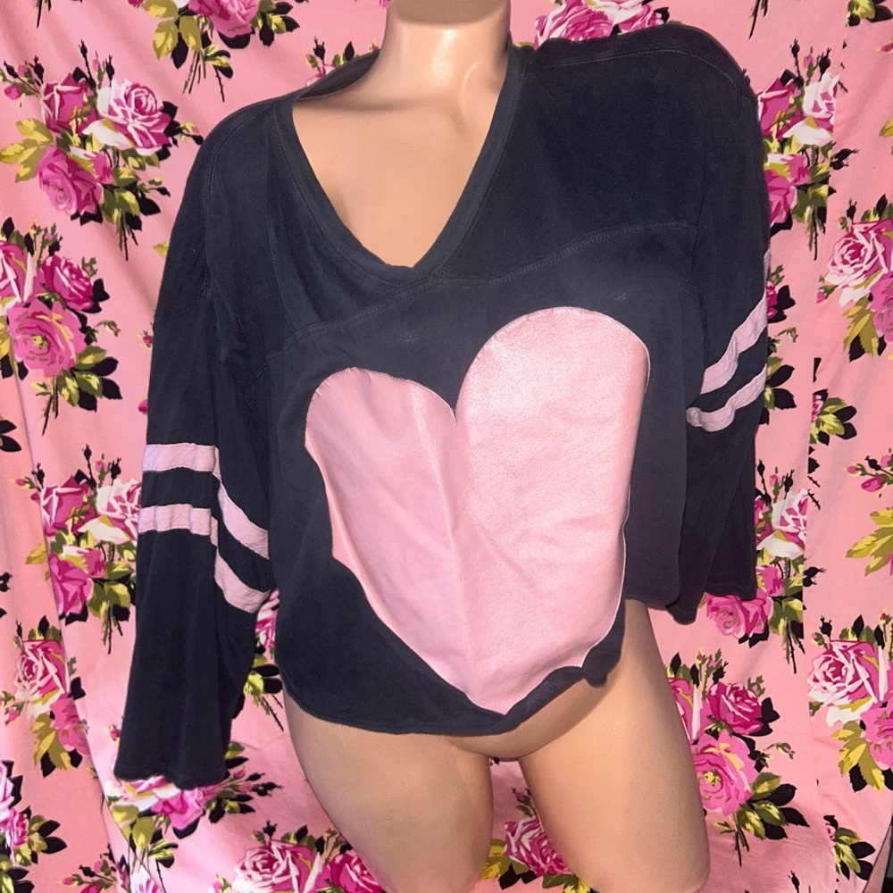 Wildfox football Pink Heart football jersey candy pink navy blue cotton oversize
